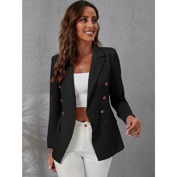 BohoGypsyDreamer.com Jackets & Blazers - Lapel Collar Double Breasted Gold Button Blazer jacket black